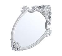 Mobestech 1PC Vintage Wall Mounted Mirror Embossed Royal Court Style Decorative Mirror for Home Elegant Silver Finish for Makeup and Stylish Decor