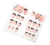 Mobestech 2 Box Short Square Press Nails for Women Autumn Winter French Tip with Star Design Glossy False Nail Tips for DIY Manicure Easy Apply for Parties and Work