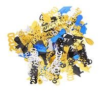 Mobestech 2 Packs Graduation Sequin Confetti Party Decoration Lightweight Plastic Congrats Cards with Blue Black Gold Silver Caps Scrolls Festival Decor for End Year Students Celebration