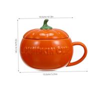 Mobestech 2 PC Halloween Pumpkin Ceramic Mugs with Covers Orange Breakfast Cups Safe Ceramic Comfortable Handle Design Stylish Milk Cup for Halloween Party and Home Use