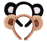 Mobestech 2 Pcs Fuzzy Bear Ears Headband Soft Lightweight Cosplay Hairband for Adults Sturdy Multi-purpose Animal Ear Headwear for Photo Prop Makeup Party and Spa Use