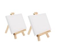 Mobestech 2 Sets Mini Wooden Easel and Canvas Frame Painting Display Rack Desk Tripod for Artists Students Drawing and Artwork Showcase