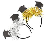 Mobestech 2pcs 2023 Graduation Headband Set with Sequin Mini Cap, Black Gold and Black Silver Glitter Hoops, Party Favor Hair Accessories for Graduation Celebration