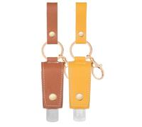 Mobestech 2pcs 30ml Antibacterial Travel Bottles with Leather Keychain Holder, Portable Empty Liquid Container Set for Hand Washing, Shampoo, and Lotion Random Color