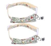 Mobestech 2pcs Adjustable Cat Collar with Bell and Detachable Bow Tie, Cute Floral Pattern Kitten Neck Strap for Spring and Summer, Lovely Pet Collar for Cats and Kittens