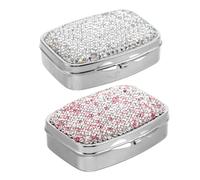 Mobestech 2pcs Bling Mini Pill Box Portable Rhinestone Medicine Case with 2 Compartments Reliable Storage Protection Small Cute Pill Container for Travel and Daily Use
