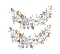 Mobestech 2pcs Bridal Hair Accessories White Polymer Clay Flowers Silver Alloy Leaves Wedding Headpiece Hair Pieces for Bride Wedding Decor