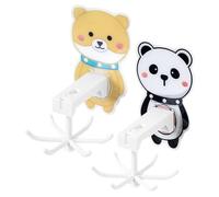 Mobestech 2pcs Cartoon Rotating Wall Hooks Folding Kitchen and Bathroom Storage Hangers No-Drill Adhesive Multi-use Hooks for Bedroom Office Garage Organization