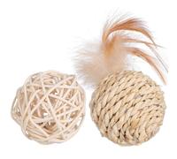Mobestech 2pcs Cat Rattan Balls with Bell Interactive Indoor for Kittens Natural Woven Corn and Vine Balls Chew and Chase Fun to Reduce Loneliness and Boost Playfulness
