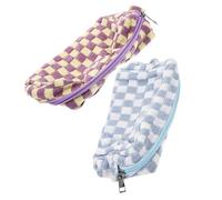 Mobestech 2pcs Checkered Wool Cosmetic Bags with Zipper Portable Travel Makeup Organizers for Women Soft Storage Pouches with Large Capacity Stylish Teen Makeup Bags for Skincare and