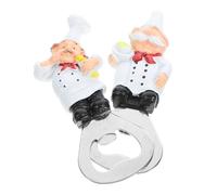 Mobestech 2pcs Chef Shaped Magnetic Bottle Opener with Resin Craft Fridge Magnet Decoration Retro Bar Tool for Beer Soda Party and Home Use