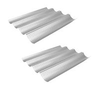 Mobestech 2pcs French Bread Pan Nonstick Perforated Loaf Bake Mold Tray Design for Baking Wave Loaves Heavy Duty Food Grade Dishwasher Safe Baking Tray