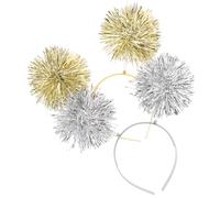 Mobestech 2pcs Glitter Pom Pom Headbands Flexible Women Bopper Hair Accessories for Wedding Party Valentine Halloween Costume Events Silver Gold Tinsel Party Headwear