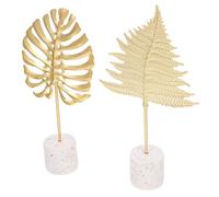 Mobestech 2pcs Gold Iron Art Leaf Ornament Small Monstera and Frond Tabletop Decor Metal Desktop Decoration for Home Garden Stylish Desktop Adornment