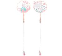 Mobestech 2pcs Metal Animal Pendant Bookmarks Set - Classical Chinese Style Chain Book Markers with Nine-Tailed Fox Fan and Spring Rabbit Designs - Sturdy Metal Bookmarks for Reading