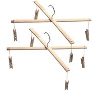 Mobestech 2Pcs Natural Bamboo Clothes Hanger with 4 Clips, Multipurpose Laundry Drying Rack for Underwear, Socks, Towels - Home Hanging Rack for Indoor and Outdoor Use