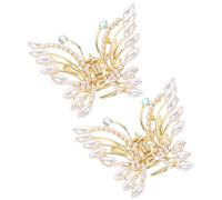 Mobestech 2Pcs Pearl-Inspired Hair Claw Clips for Women, Metal Jaw Clips Hollow Wing Pattern, Elegant Hair Accessories Suitable for Wedding and Daily Use