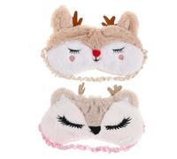 Mobestech 2pcs Plush Mask for Women and Cartoon Reindeer Design with Total Darkness for Travel Party and Home Use Lightweight Portable Eye Cover for Restful Sleep