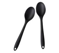 Mobestech 2pcs Silicone Cooking Spoons for Nonstick Cookware Heat Resistant Kitchen Gadgets for Stirring Mixing Serving Soups and Sauces Easy Clean Black Silicone Utensils with Hanging