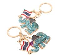 Mobestech 2Pcs Sky-Blue Rhinestone Elephant Keychains with Thai Flag, Small Lucky Elephant Charms for Bags, Backpacks, and Key Holders, Women’S Decorative Accessories