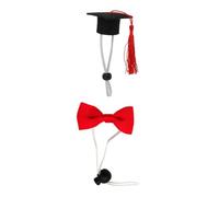 Mobestech 2pcs Small Pet Doctor Graduation Hat and Bow Tie Set for Dogs Hamsters Guinea Pigs Red Tassel Elastic Cap with Red Bow Tie 3.5x7cm Pet Costume Accessories