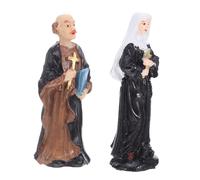 Mobestech 2pcs Tiny Priest and Nun Resin Figurines Religious Collectibles Christian Desk Decorations Catholic Sculpture Micro Landscape Ornaments for Office and Home