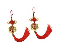 Mobestech 2Pcs Traditional Chinese Copper Coin Pendants Hanging Ornament for Home Decor Light Brown Metal Alloy with Tassel Accessories