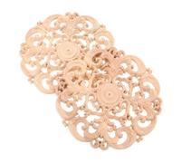 Mobestech 2pcs Unpainted Woodcarving Decoration Appliques Round Ornate Carved Flower Onlays for Cabinet Bed Furniture DIY Retro Wood Embellishments