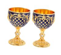Mobestech 2pcs Vintage Embossed Medieval Chalice Goblet Metal Shot Glasses with Elegant Diamond Accents for Formal Events and Serving