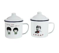 Mobestech 2pcs Vintage Enamel Mug with Lid 370ml White Retro Tea Cup Set Classic Multi-Functional Household Drinking Cup for Hot Drinks and Tea Storage Random Style