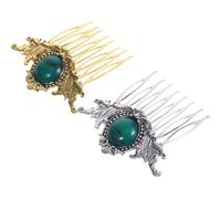 Mobestech 2Pcs Vintage Ethnic Style Alloy Resin Hair Side Combs for Women, Decorative Hair Styling Accessories, Ancient Gold and Silver Colors, Convenient Hairdressing Tools for Daily Use