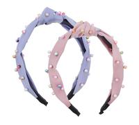 Mobestech 2pcs Vintage Pearl Beaded Wide Hair Hoop with Knotted Twist Design Stretchy Band for Women Elegant Non-slip Hair Accessories for Daily Wear Parties Graduations