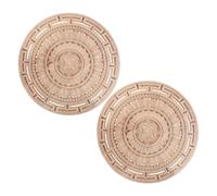 Mobestech 2pcs Wooden Carved Appliques Decorative Mandala Onlays Unfinished Round Wood for Cabinet Furniture Staircase Cupboard Wall Art Natural Wood Color DIY