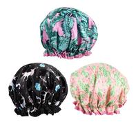Mobestech 3 Pcs Digital Printing Double-layer Satin Shower Cap Waterproof and Comfortable Hair Dyeing Hat for Taking a Shower or Washing Your Face
