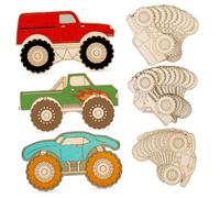 Mobestech 30 Pcs Unfinished Wooden Monster Truck Cutouts Crafts for Painting Smooth Wood Slices with Rounded Edges Versatile Vehicle Ornaments for DIY Decoration and Party Favors