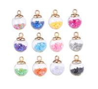 Mobestech 34pcs Clear Glass Globe Ball Pendants with Colorful Glitter Star Sequin Charms for DIY Jewelry Making Earrings Bracelets Hair Accessories Craft Supplies
