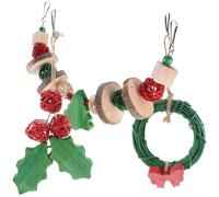 Mobestech 3Pcs Christmas Wooden Bird Chewing Set for Parrots, Parakeet Hanging Foraging Swing Cage, Sturdy Natural Bite and Balance Training for Pet Birds