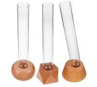Mobestech 3pcs Clear Glass Hydroponic Flower Vases with Beech Wooden Holder Transparent Test Tube Design for Easy Root Observation Plant Care Desktop and Living Decorative Stand