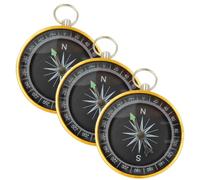 Mobestech 3pcs Creative Aluminium Alloy Hiking Compass Key Ring with Practical Easy-to-read Dial for Outdoor Activities and Camping Accessories in Black