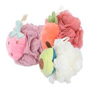 Mobestech 3pcs Fruit-Shaped Bath Flowers Shower Balls Body Scrubber Set Exfoliating Mesh Poufs for Shower Bathing, Random Styles Suitable for Women and Men