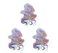 Mobestech 3pcs Halloween Curly Wig Long Wave Rainbow Hair High Temperature Wire and Mesh, Easy to Wear and Safe for Parties and Halloween Festival