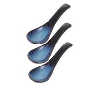 Mobestech 3pcs Japanese Ceramic Spoon Household Ceramic Dinner Spoon Japanese Style Rice Soup Asian Soup Style Asian Blue