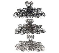 Mobestech 3pcs Large Vintage Metal Claw Hair Clips Crystal Rhinestones, Retro Flower Decorative Jaw Clips for Women, Non-Slip Strong Hold Hair Styling Accessories in White, Grey, and Dark