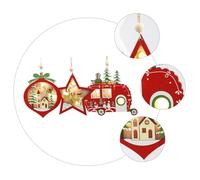 Mobestech 3Pcs LED Luminous Christmas Tree Pendants Wood Hanging Ornaments for Home Party Decoration Includes Car Bell Star Designs for Festive and Mantel Display