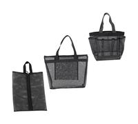 Mobestech 3pcs Mesh Beach Bag Set with Travel Toiletry Bag and Shoe Organizer Portable Cosmetic Pouch for Outdoor Shower Sauna and Travel Use