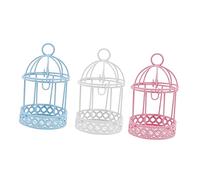Mobestech 3PCS Mini Bird Cage Storage Decor Creative Iron Tabletop Organizer for Candy and Small Items Stylish Pink Blue White Desktop Decoration Chic Girl Heart Design