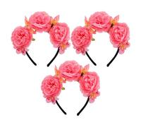 Mobestech 3pcs Pink Artificial Peony Floral Headbands Double-sided Party Hair Accessories for Women Festival Wreath Hairbands Decorative Headwear