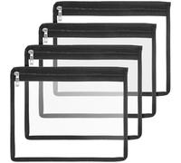 Mobestech 4 Pcs Black PVC Zipper Pouches Multifunctional Cosmetic Bags with Straight Zipper Head 22x27cm Portable Makeup Storage Bags for Handbag and Travel