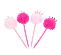 Mobestech 4 Pcs Fluffy Pom Pom Ballpoint Pen with Heart Crystal Crown Tops Portable Plush Pens for School Supplies Ergonomic Cute Stationery for Office Party Favor Decorative Writing