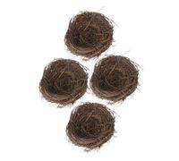 Mobestech 4pcs 15cm Imitation Bird Nest Set, Rattan Woven Decorative Fake Bird Nest Ornaments for Photography Props and Home Garden Craft Display